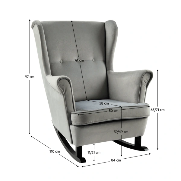 Hojdacie kreslo ušiak, svetlosivá/čierna, TEJA 1