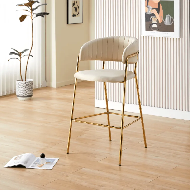 Designová barová židle, béžová Velvet látka/gold chrom zlatý, DASMIN TYP 2 5