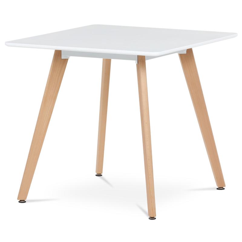 Jedálenský stôl DT-312 WT 80x80x74 cm, MDF, biely matný lak, masívny buk