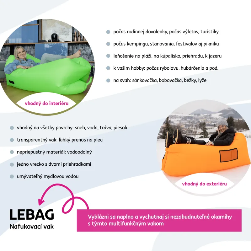 Nafukovací sedací vak/lazy bag, zelená, LEBAG