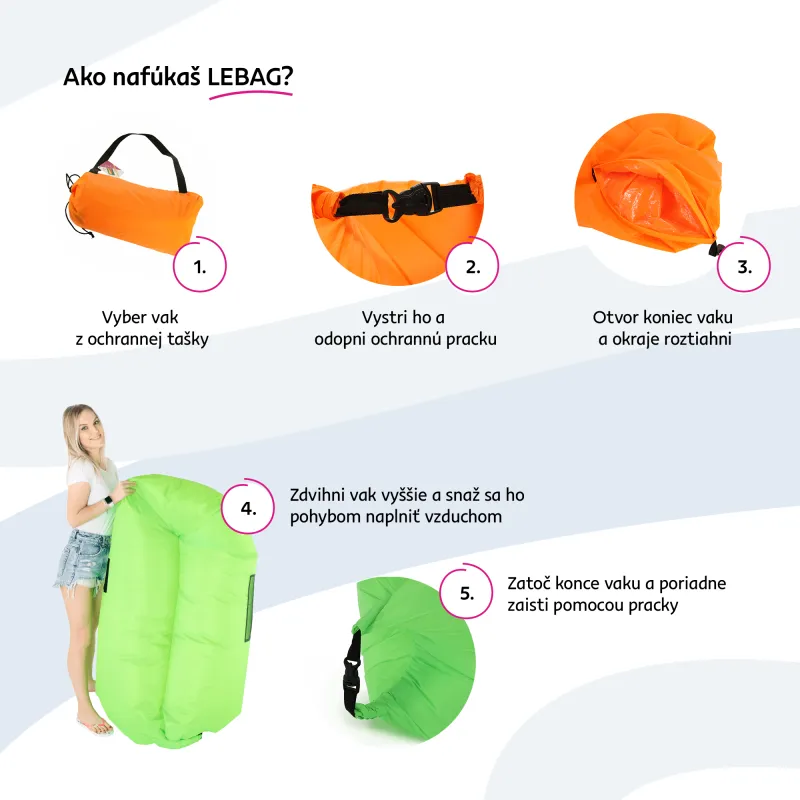 Nafukovací sedací vak/lazy bag, zelená, LEBAG