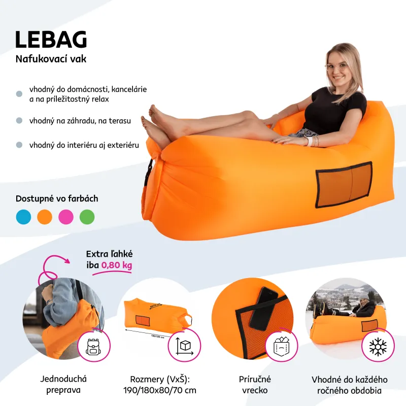 Nafukovací sedací vak/lazy bag, zelená, LEBAG