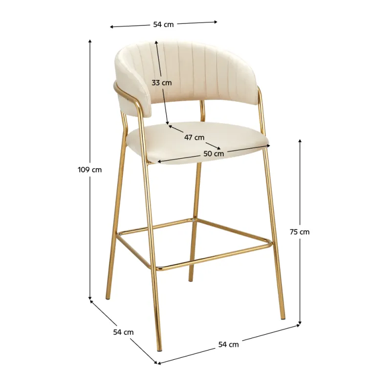 Designová barová židle, béžová Velvet látka/gold chrom zlatý, DASMIN TYP 2 6