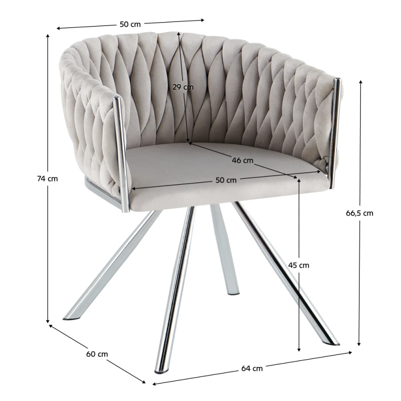 Otočné jedálenské kreslo, svetlosivá Velvet látka/chróm, HELIN 2