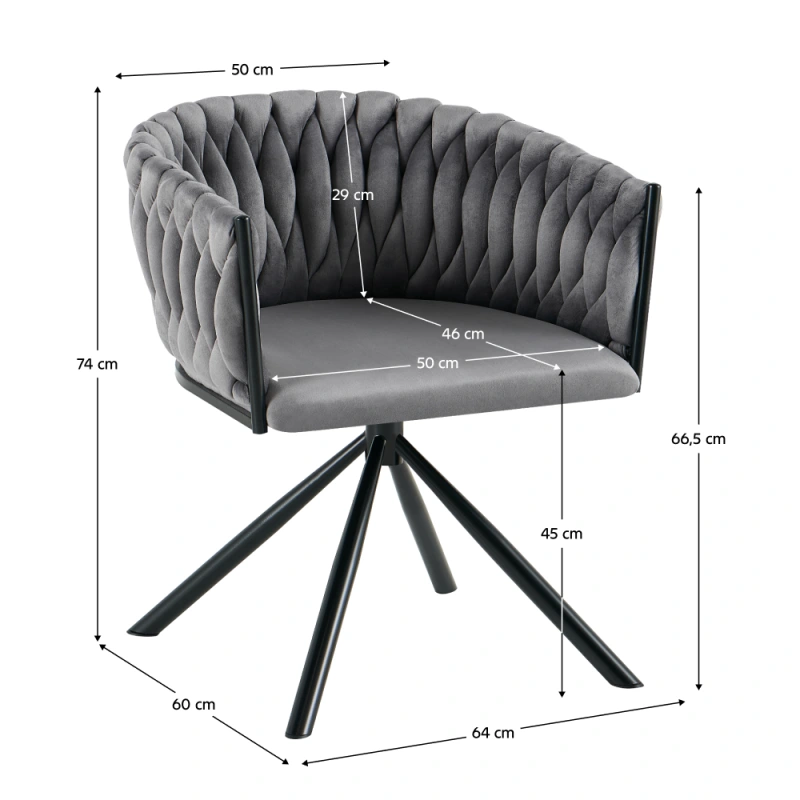 Otočné jedálenské kreslo, sivá Velvet látka/čierna, ZALA 2