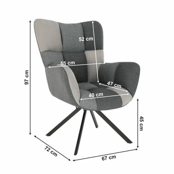 Dizajnové otočné kreslo, patchwork/čierna, KOMODO