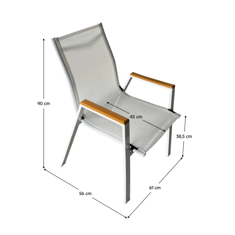 Záhradná stohovateľná stolička, biela oceľ/dub, BONTO