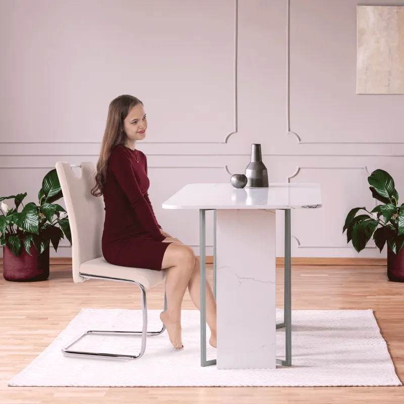 Jídelní židle, béžová Dulux Velvet látka, ABIRA NEW 15