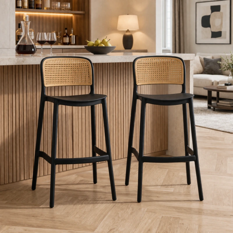 Barová stolička, stohovateľná, čierna/béžová, RAVID NEW TYP 3 3