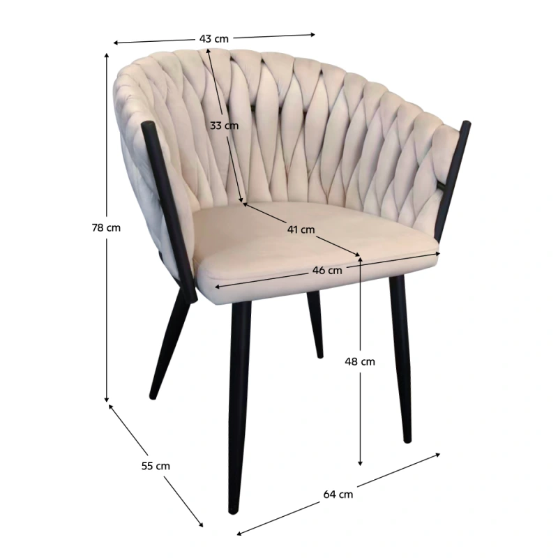 Jídelní křeslo,světle béžová Velvet látka/černá, BLER 8