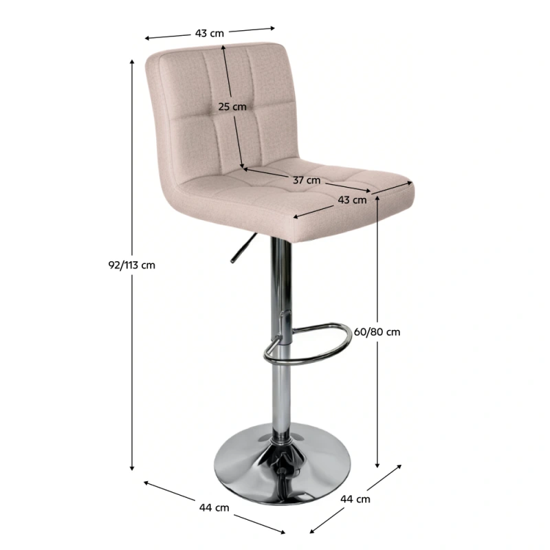 Barová stolička, sivohnedá taupe látka/chróm, KANDY 2 NEW 3
