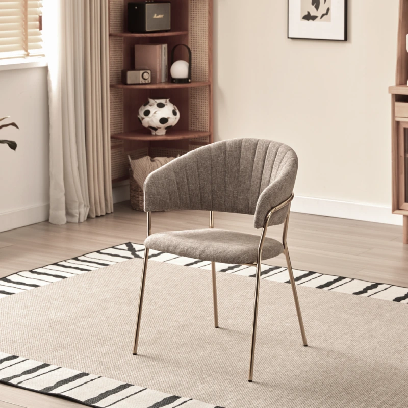 Dizajnové jedálenské kreslo, hnedá látka/gold chróm zlatý, DASMIN TYP 1 3