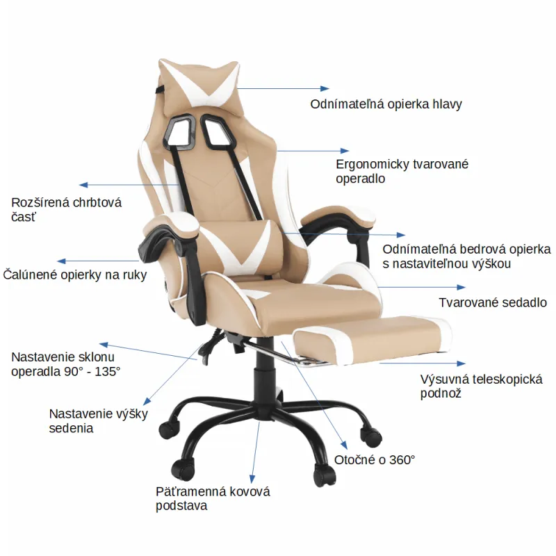 Kancelárske/herné kreslo, čierna/biela/béžová, OZGE 2 NEW