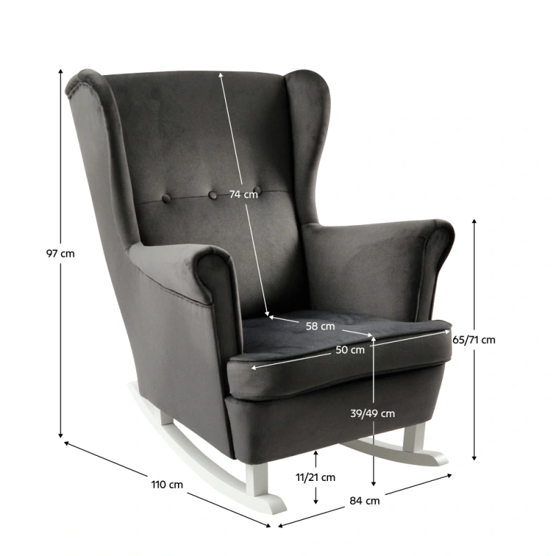 Hojdacie kreslo ušiak, tmavosivá/biela, TEJA 1