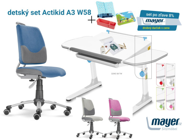 MAYER Rastúci stôl PROFI3 32W3 58 TW dekor biely + stolička ACTIKID A3