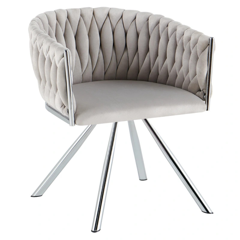 Otočné jedálenské kreslo, svetlosivá Velvet látka/chróm, HELIN