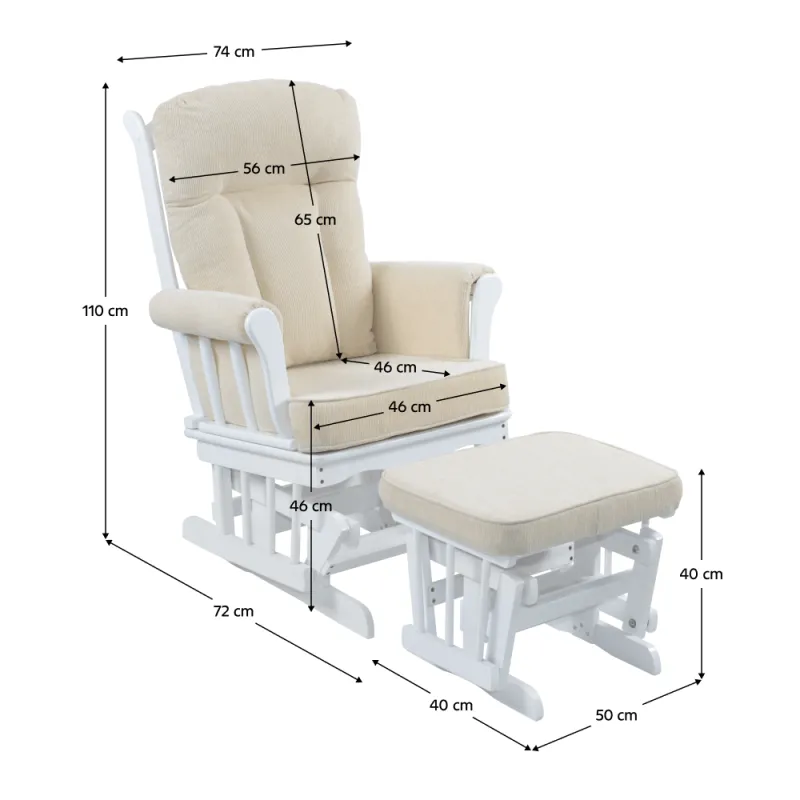 Hojdacie kreslo s podnožou, biela/krémová, SAFORD