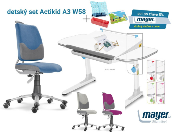MAYER Set Rastúci stôl PROFI3 32W3 58 TW dekor biely + stolička ACTIKID A3